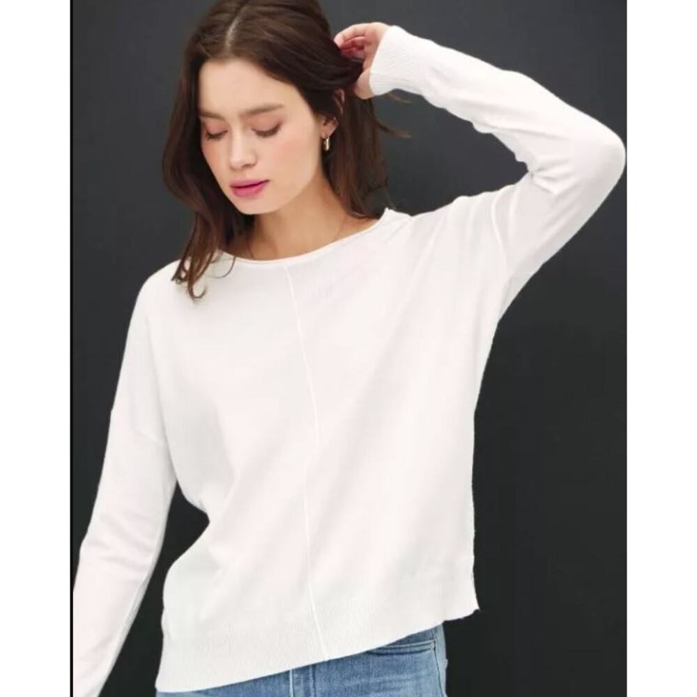 John + Jenn Bellamy Crew Neck Hi-Low Pullover Ivory Small MSRP $99